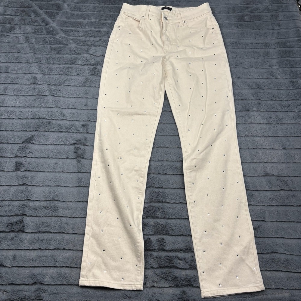 Talbots Ivory Rhinestone Embellished Straight Leg Jeans Womens 4 Cream Sparkle
